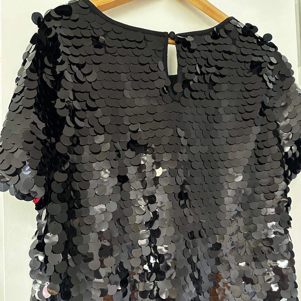 Anthropologie Eva Franco Black Sequin Short Sleeve Tee with Paillettes XLP - Picture 2 of 10